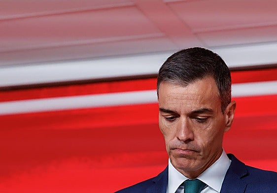 Pedro Sánchez el pasado lunes en su comparecencia en Ferraz tras la primera ejecutiva del PSOE sin Cerdán