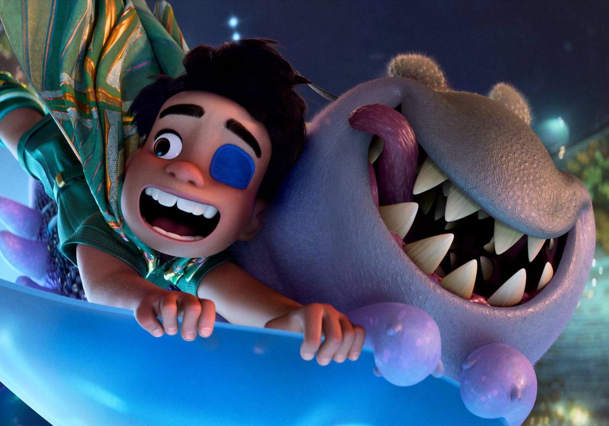 Elio, un niño huérfano obsesionado por el espacio, y Glordon, su amigo extraterrestre.