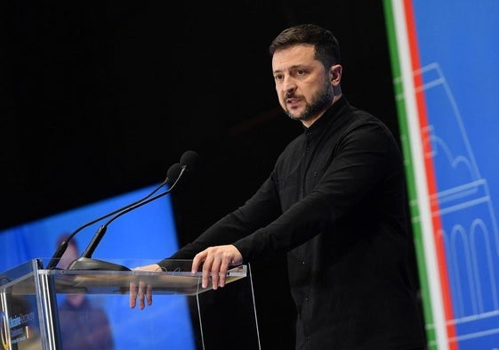 El presidente ucraniano, Volodímir Zelenski, el pasado jueves en la cumbre de Roma sobre la reconstrucción del país.