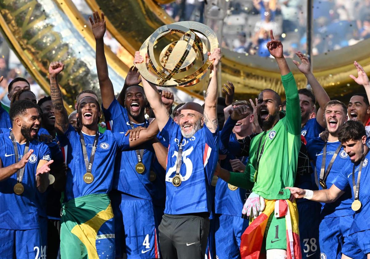 Maresca lifts the Club World Cup trophy.