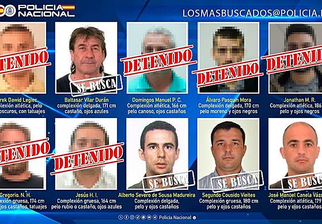 Cartel de los más buscados de la Policía Nacional.