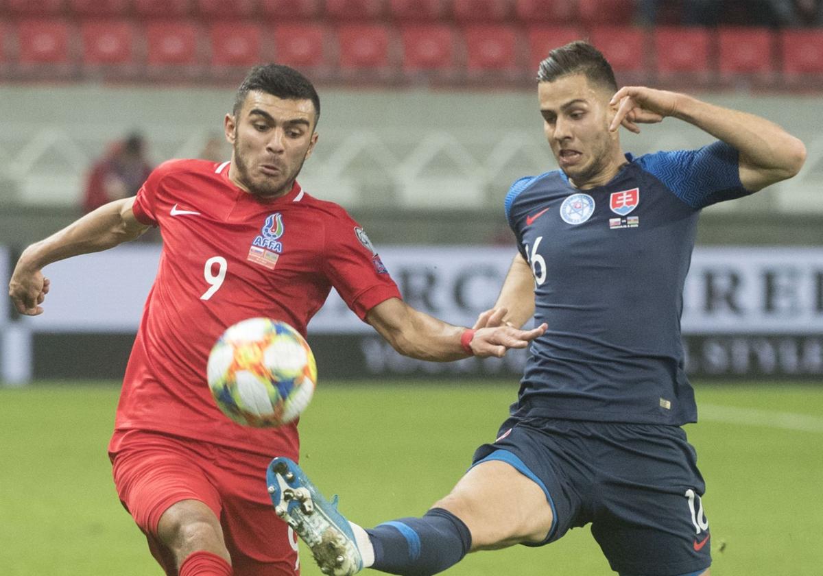 David Hancko, in a match with Slovakia