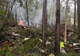 Los restos del fuselaje del avión de pasajeros Antonov AN-24 en el lugar donde colisionó a las afueras de la ciudad siberiana de Tynda.