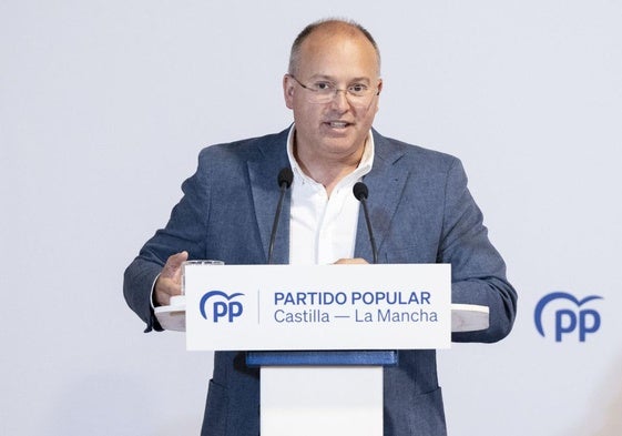 Miguel Tellado, durante su intervención en un acto del PP de Castilla-La Mancha.