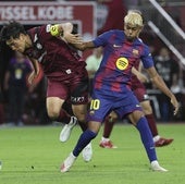 Lamine estrena el dorsal 10 durante el amistoso frente al Vissel Kobe.