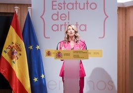 Yolanda Díaz, ayer, durante la presentación sobre el acuerdo para el Estatuto del Artista.