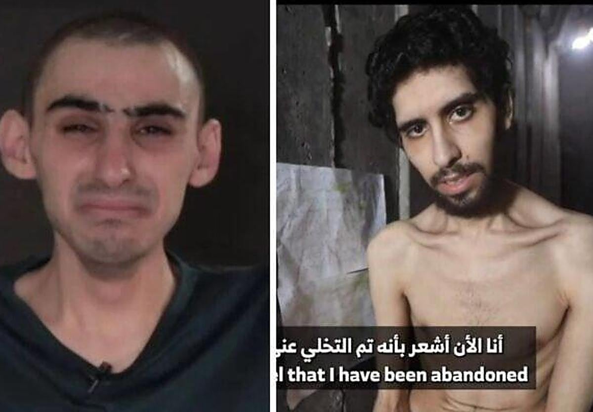 Ram Braslavski y Evyatar David, en sendas imágenes captadas de los vídeos de Hamás cuya publicación ha sido autorizada por sus familias.