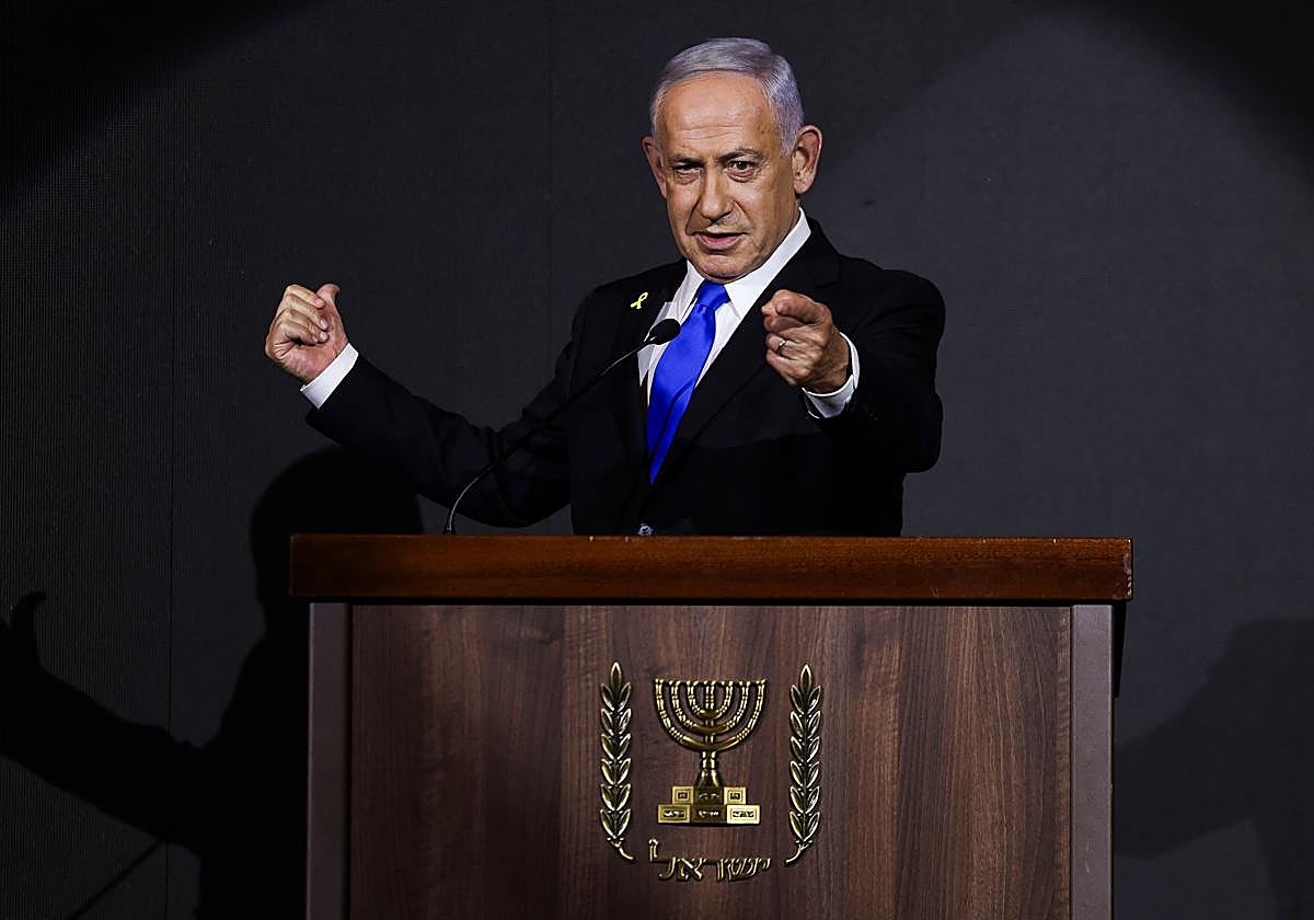 El primer ministro israelí, Benjamín Netanyahu, durante un discurso.