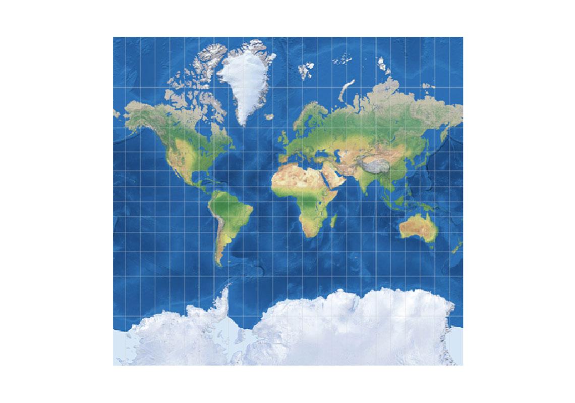 Imagem antes - sobreposição da projeção mais usada e que promove a União Africana.