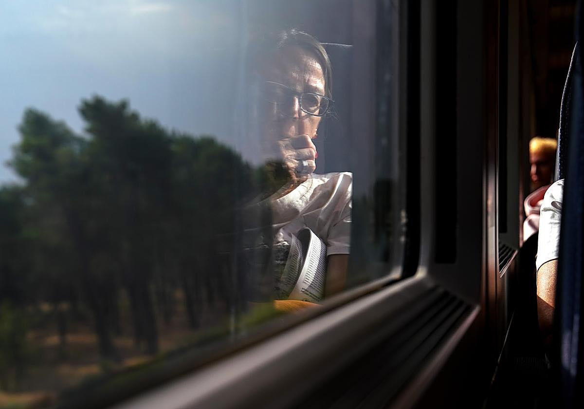 Viajera en un tren.