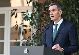 El presidente del Gobierno, Pedro Sánchez, durante su comparecencia en Moncloa.