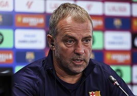 Hansi Flick, durante la rueda de prensa previa al duelo frente al Valencia.