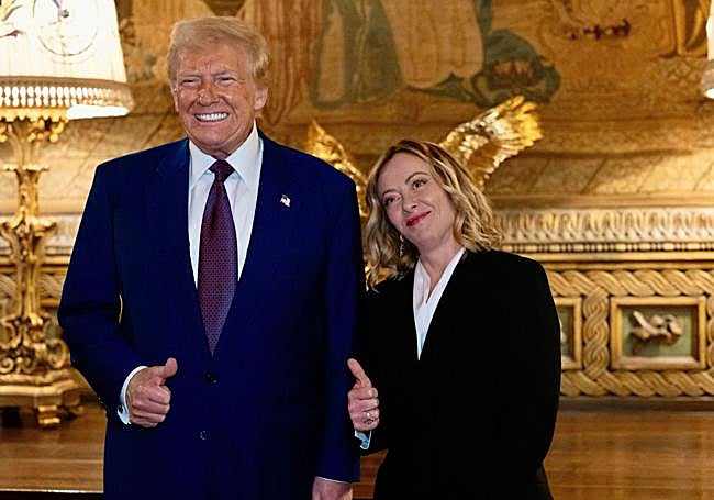 Donald Trump y Giorgia Meloni en Mar-a-Lago a principios de este año.