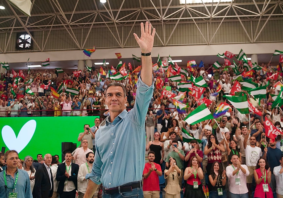 Sánchez este domingo en un acto del PSOE en Málaga