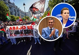 Manifestantes propalestina sujetan banderas y pancartas en La Vuelta.