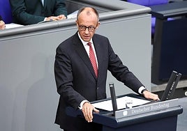 El canciller alemán, Friedrich Merz, durante su discurso de este miércoles en el Bundestag.