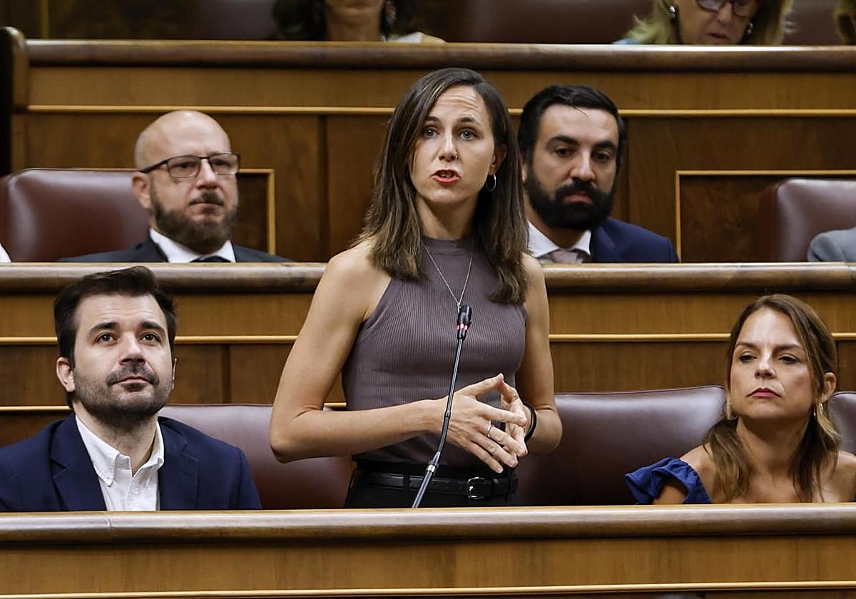 La líder de Podemos, Ione Belarra, interviene en la sesión de control al Gobierno del pasado miércoles en el Congreso