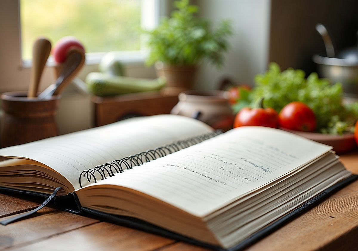 Organiza y escribe tus recetas de cocina favoritas en este recetario en blanco
