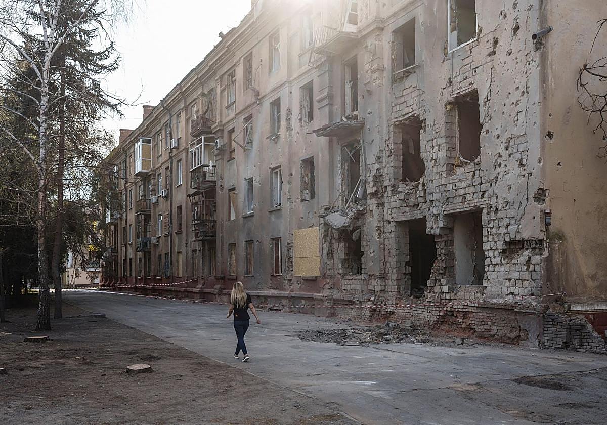 Un edificio arrasado en Kramatorsk.