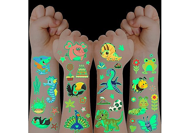Tatuajes Temporales Brillantes Para Niños – 20 Hojas De Dinosaurios Y Animales | Impermeables Y Fáciles De Aplicar