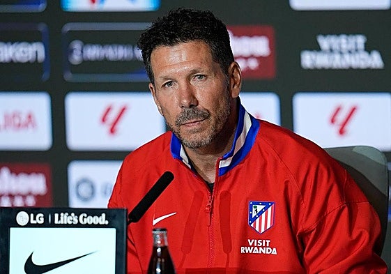 Diego Pablo Simeone, durante su rueda de prensa previa al derbi.