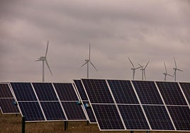 Paneles solares y molinos de viento en Guadalajara.