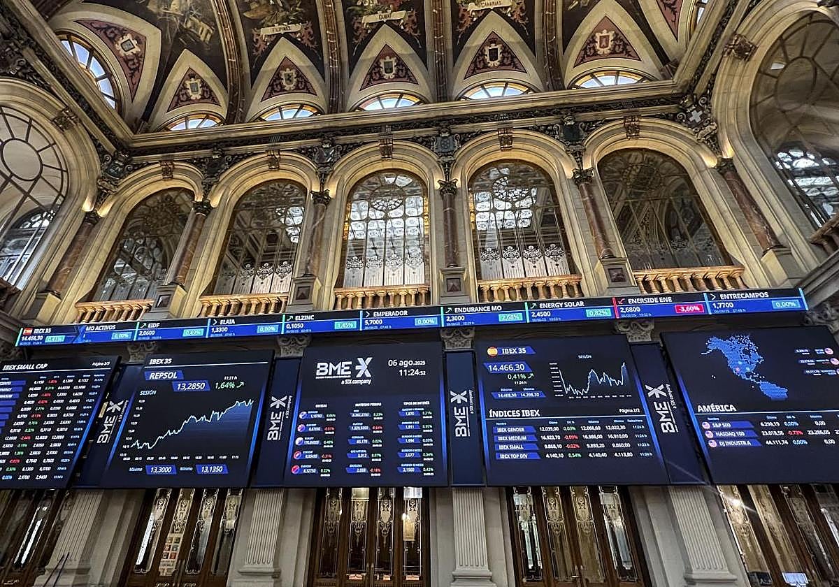 Pantallas de negociación de la Bolsa de Madrid.