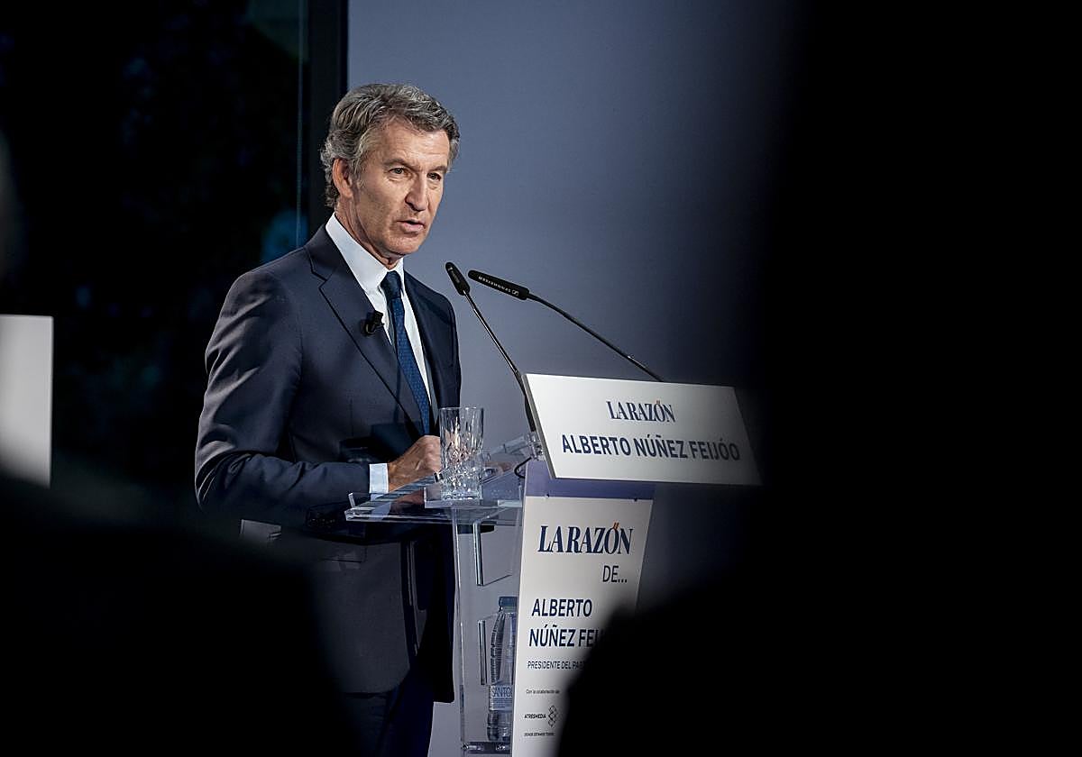 Alberto Núñez Feijóo, durante su intervención este martes en un acto en Madrid.