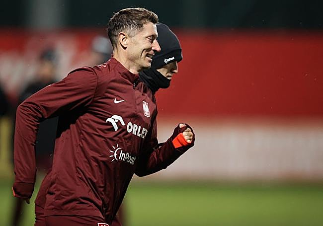 Robert Lewandowski, en un entrenamiento con Polonia.