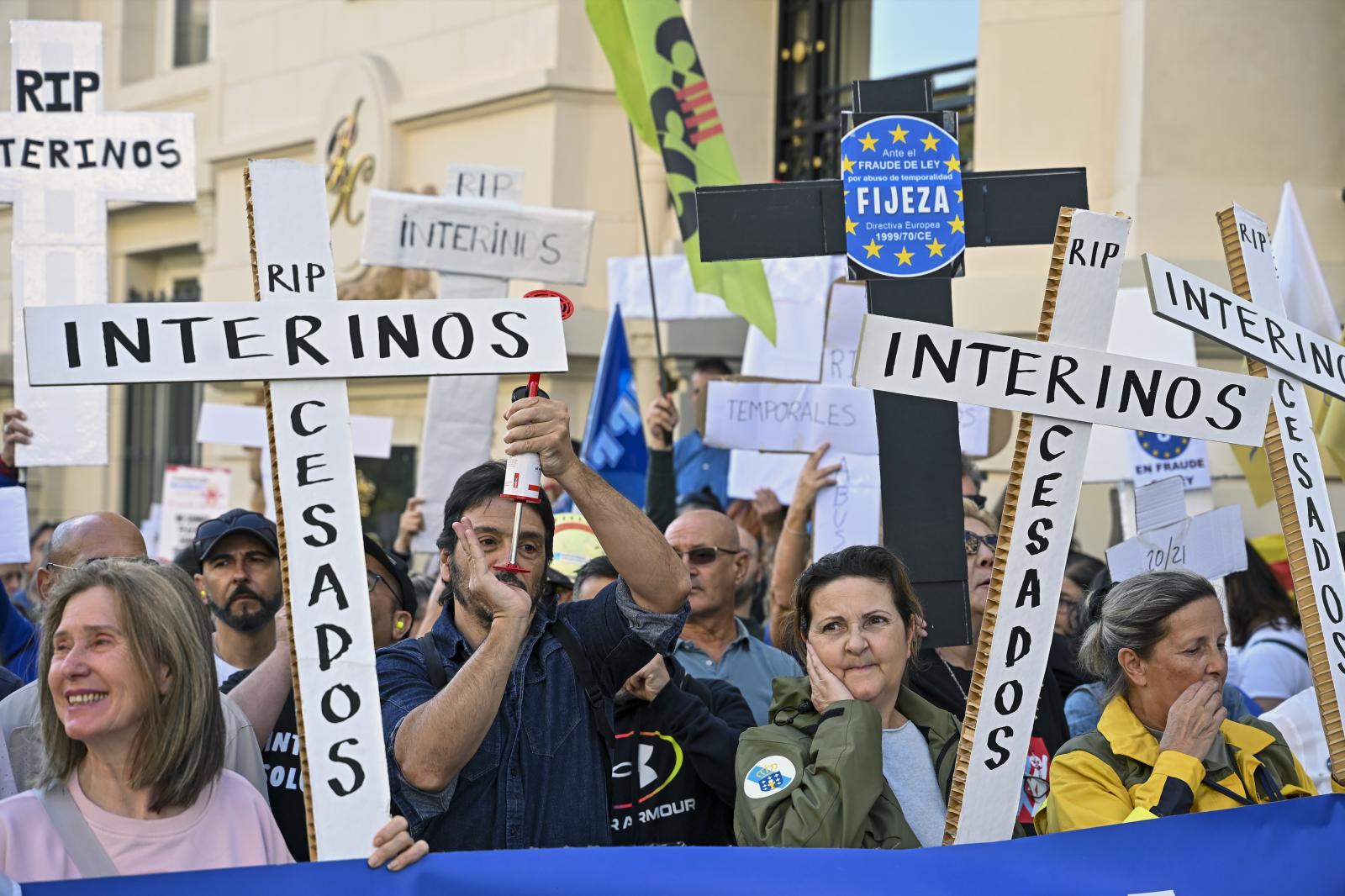 Interinos durante la manifestación esta semana en Madrid.