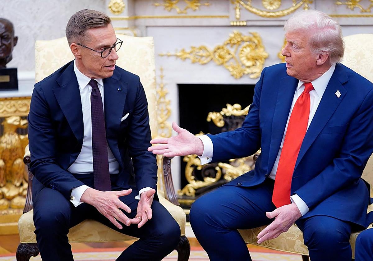 Trump during his appearance with Finnish President Alexander Stubb