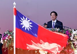 El presidente William Lai Ching-te, durante su alocución el viernes con motivo del Día Nacional de Taiwán.