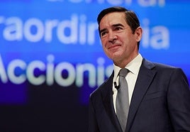El presidente de BBVA Carlos Torres en la celebración de una junta de accionistas de la entidad