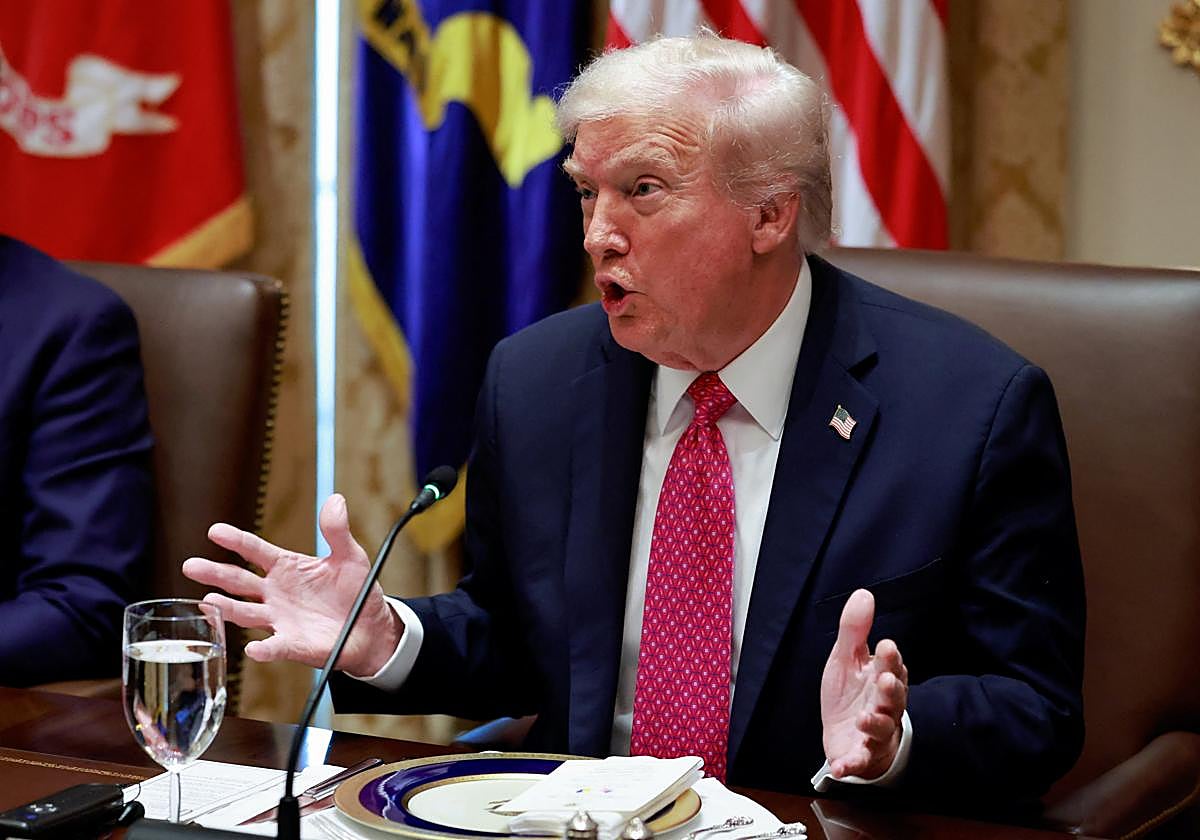 Donald Trump, durante su intervención antes de la cita con Zelenski.