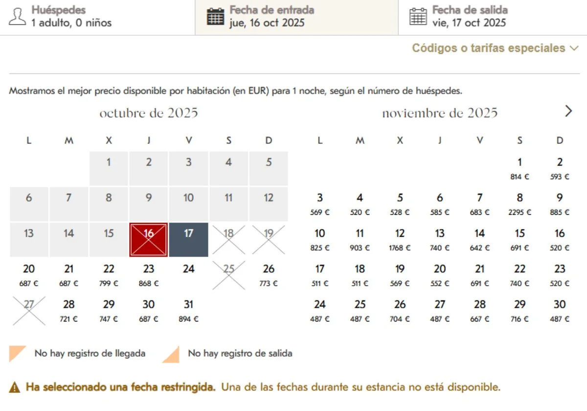 La celebración hace imposible reservar habitación en el hotel hasta el lunes siguiente a la ceremonia.