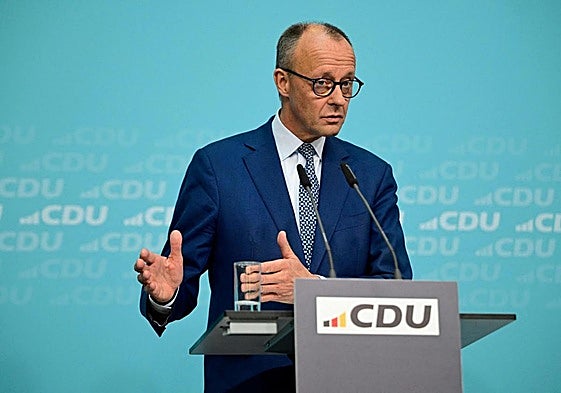 El canciller alemán, Friedrich Merz, en una rueda de prensa en Berlín.