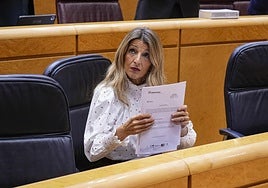 La vicepresidenta segunda del Gobierno, Yolanda Díaz, durante la sesión de control al Gobierno este martes.