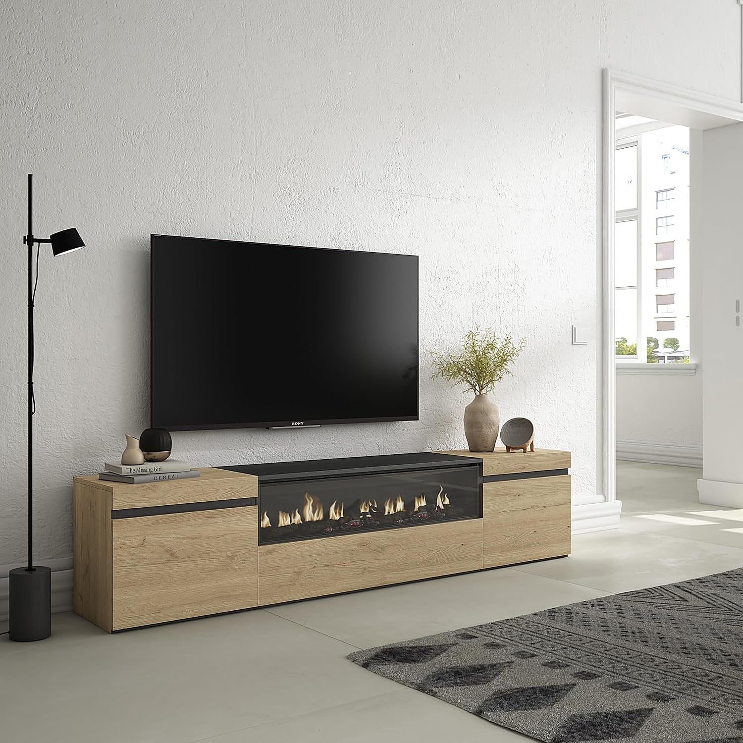 Este mueble de TV con chimenea eléctrica es un sueño hecho realidad