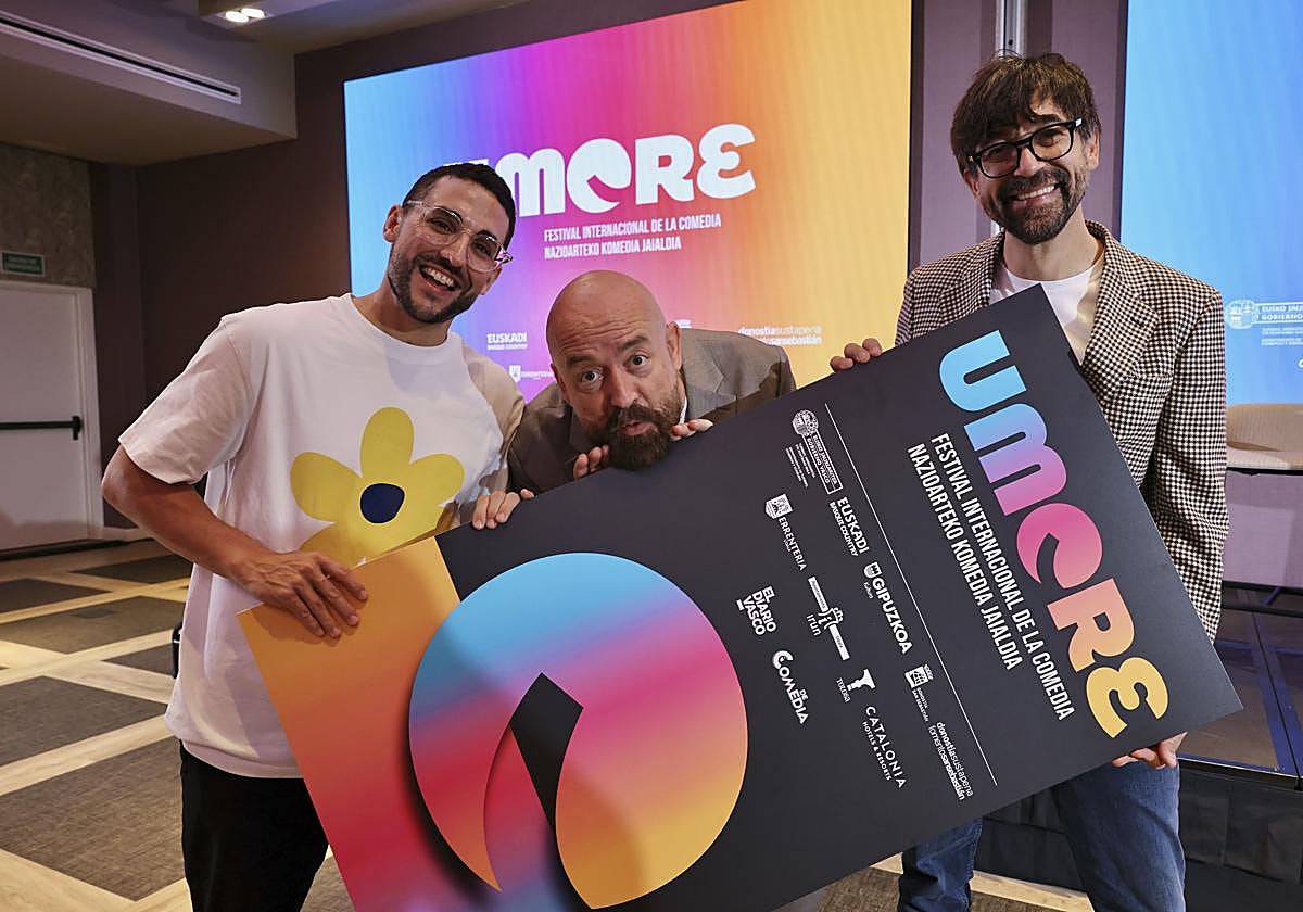 Comedians Luis Piedrahita, Goyo Jiménez, and Galder Varas present the first International Comedy Festival in San Sebastián.