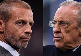 Aleksander Ceferin, presidente de la UEFA, y Florentino Pérez, presidente del Real Madrid.