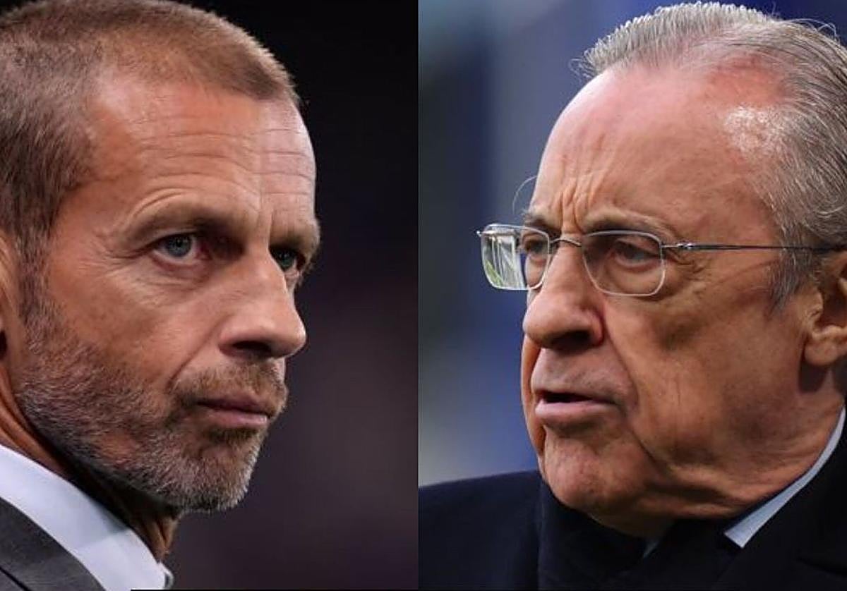 Aleksander Ceferin, presidente de la UEFA, y Florentino Pérez, presidente del Real Madrid.