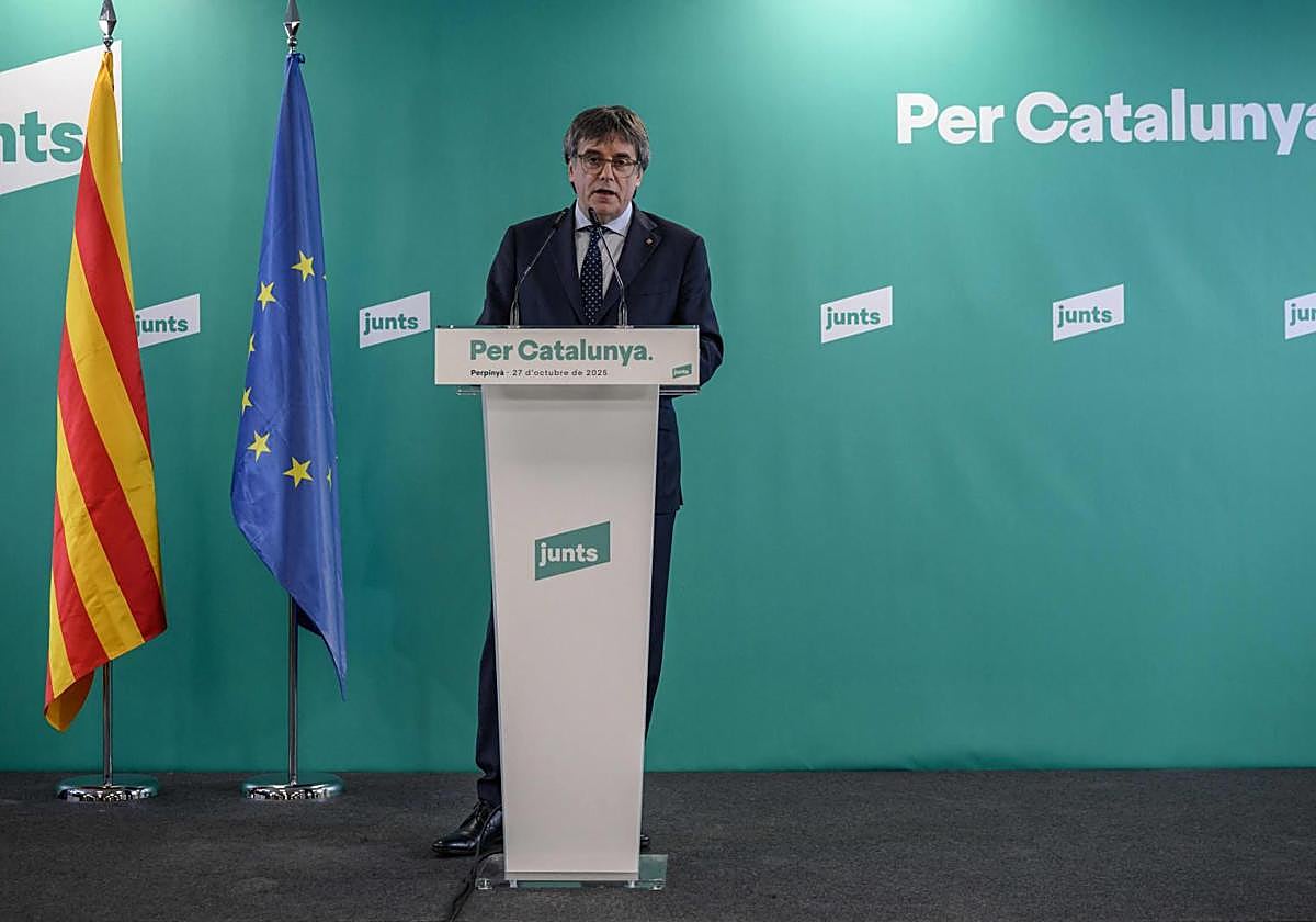 Carles Puigdemont, president de la Generalitat, en una rueda de prensa.