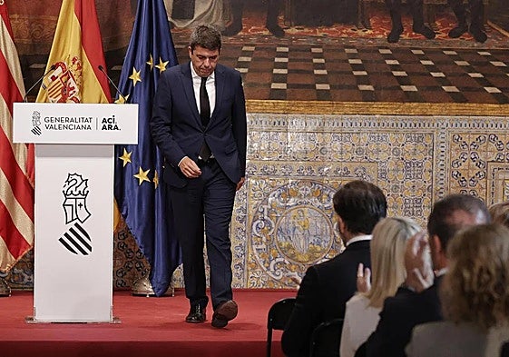 Mazón, tras la declaración oficial realizada este jueves en el Palau de la Generalitat.