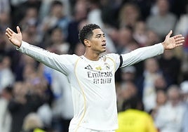 Jude Bellingham celebra el gol que marcó el sábado ante el Valencia.