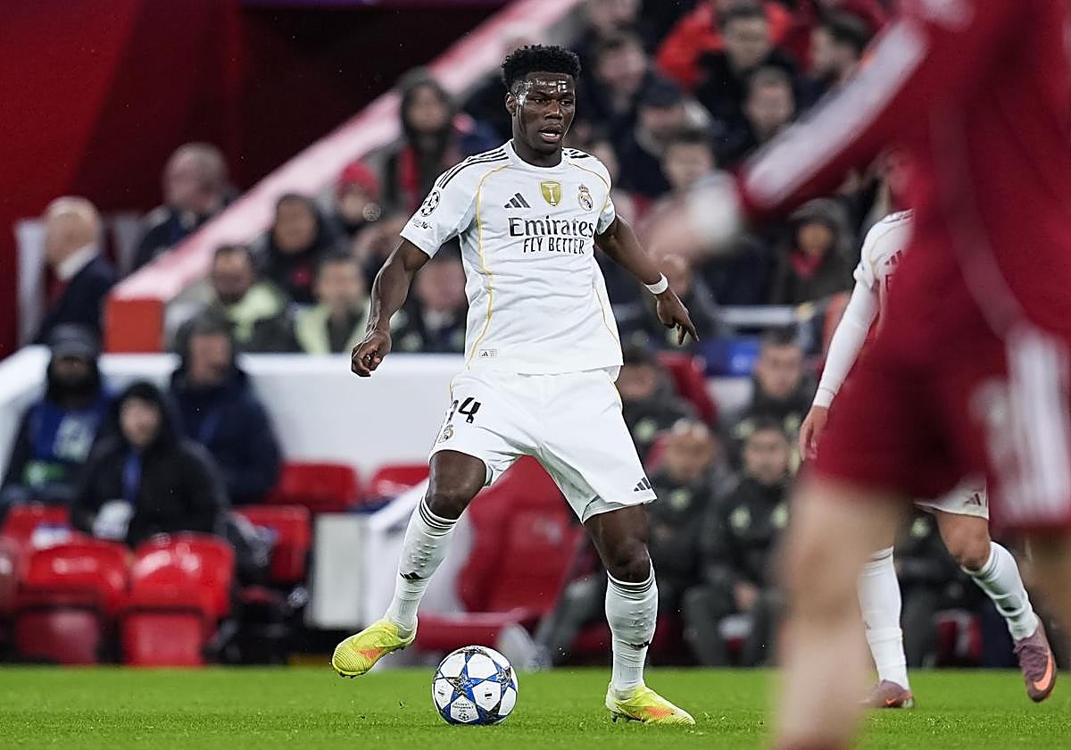 Aurelien Tchouaméni during the defeat at Anfield.