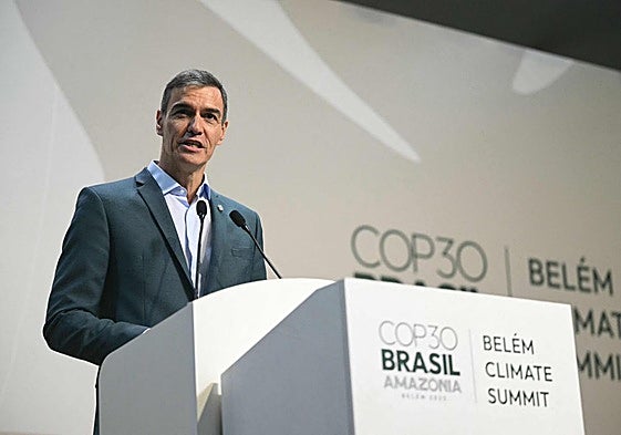 Pedro Sánchez, este viernes, en la cumbre de líderes COP30 que se celebra en Belem (Brasil).