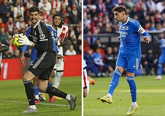 Courtois y Valverde, durante el partido entre el Rayo y el Real Madrid.