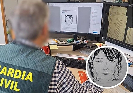 Un momento de la investigación reabierta sobre la avilesina desaparecida con el retrato robot en la pantalla del agente.
