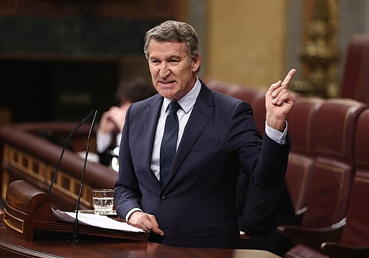 El líder del PP, Alberto Núñez Feijóo, durante su intervención.
