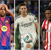 Lamine Yamal, Franco Mastantuono y Nico Williams